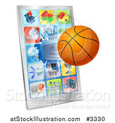 Vector Illustration of a 3d Basketball Flying Through and Breaking a Cell Phone Screen by AtStockIllustration