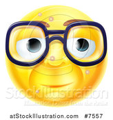 Vector Illustration of a 3d Blemished Yellow Smiley Emoji Emoticon Face Wearing Glasses by AtStockIllustration