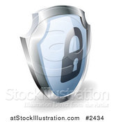 Vector Illustration of a 3d Blue and Silver Security Padlock Shield by AtStockIllustration