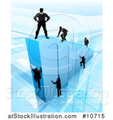 Vector Illustration of a 3d Blue Bar Graph with Silhouetted Business Men Competing to Reach the Top by AtStockIllustration