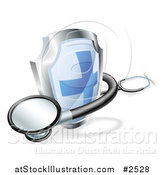 Vector Illustration of a 3d Blue Cross Shield and Medical Stethoscope by AtStockIllustration