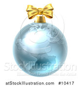 Vector Illustration of a 3d Blue Earth Globe Christmas Bauble with a Gold Bow by AtStockIllustration