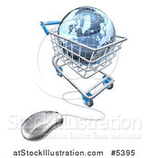 Vector Illustration of a 3d Blue Earth Globe in a Computer Shopping Cart by AtStockIllustration
