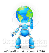 Vector Illustration of a 3d Blue Globe Headed Robot by AtStockIllustration