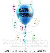 Vector Illustration of a 3d Blue Happy Birthday Balloon and Colorful Ribbon Confetti by AtStockIllustration