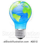 Vector Illustration of a 3d Blue Light Bulb with Green Continents by AtStockIllustration