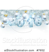 Vector Illustration of a 3d Blue New Year 2016 and Baubles Suspended from a Christmas Tree by AtStockIllustration