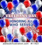 Vector Illustration of a 3d Border of Patriotic Balloons over an American Themed Background with Veterans Day Honoring All Who Served Thank You Text by AtStockIllustration