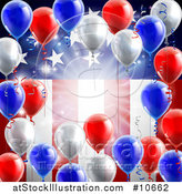 Vector Illustration of a 3d Border of Red White and Blue Party Balloons and Streamers over a Patriotic American Themed Flag by AtStockIllustration