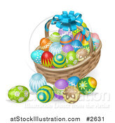 Vector Illustration of a 3d Bow on a Holiday Easter Basket with Eggs by AtStockIllustration