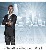 Vector Illustration of a 3d Businessman and City Skyline by AtStockIllustration