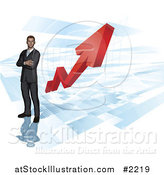 Vector Illustration of a 3d Businessman over a Red Arrow Chart by AtStockIllustration
