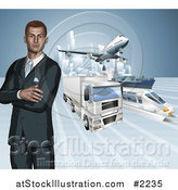 Vector Illustration of a 3d Businessman with Transport Modes by AtStockIllustration