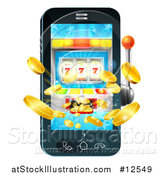 Vector Illustration of a 3d Casino Slot Machine Spitting out Coins from a Mobile Phone Screen by AtStockIllustration