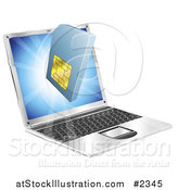 Vector Illustration of a 3d Cell Phone SIM Card Emerging from a Laptop by AtStockIllustration