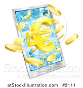 Vector Illustration of a 3d Cell Phone with a Gold Euro Symbol and Coins Bursting from the Screen by AtStockIllustration