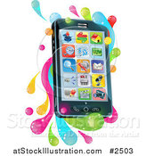 Vector Illustration of a 3d Cell Phone with Apps and Splashes by AtStockIllustration