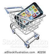 Vector Illustration of a 3d Cell Phone with Apps in a Shopping Cart by AtStockIllustration