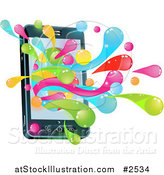 Vector Illustration of a 3d Cell Phone with Colorful Splashes by AtStockIllustration