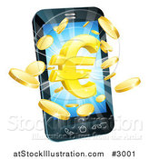 Vector Illustration of a 3d Cell Phone with Gold Coins and a Euro Symbol Bursting from the Screen by AtStockIllustration