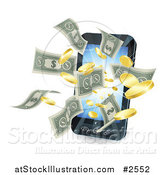 Vector Illustration of a 3d Cell Phone with Money Flying Outwards by AtStockIllustration