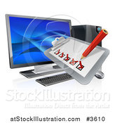 Vector Illustration of a 3d Check List Clip Board over a Desktop Computer by AtStockIllustration