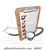 Vector Illustration of a 3d Checklist on a Clip Board with a Stethoscope by AtStockIllustration