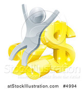 Vector Illustration of a 3d Cheering Silver Man with Gold and Percent Finance Symbols by AtStockIllustration