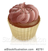 Vector Illustration of a 3d Chocolate Cupcake with Frosting Sprinkles and a White Wrapper by AtStockIllustration