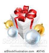 Vector Illustration of a 3d Christmas Gift Box and Baubles by AtStockIllustration