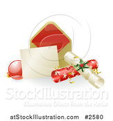 Vector Illustration of a 3d Christmas Note with Crackers and a Bauble by AtStockIllustration