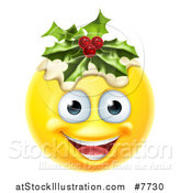 Vector Illustration of a 3d Christmas Pudding Yellow Smiley Emoji Emoticon Face by AtStockIllustration