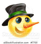 Vector Illustration of a 3d Christmas Snowman Yellow Smiley Emoji Emoticon Face Wearing a Hat by AtStockIllustration