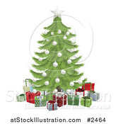 Vector Illustration of a 3d Christmas Tree with a White Star and Baubles over Gifts by AtStockIllustration