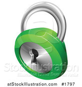 Vector Illustration of a 3d Chrome and Green Key Padlock by AtStockIllustration