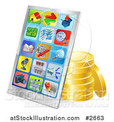 Vector Illustration of a 3d Chrome Smart Phone with Gold Coins by AtStockIllustration