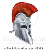 Vector Illustration of a 3d Chrome Trojan Spartan Helmet with a Red Mohawk by AtStockIllustration
