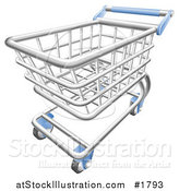 Vector Illustration of a 3d Chrome Trolly Shopping Cart with a Blue Handle by AtStockIllustration