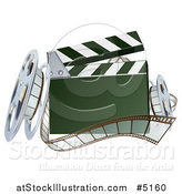 Vector Illustration of a 3d Clapper Board with Film and Reels by AtStockIllustration