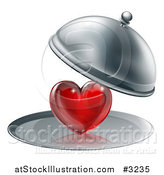 Vector Illustration of a 3d Cloche Revealing a Shiny Red Heart on a Platter by AtStockIllustration