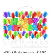 Vector Illustration of a 3d Colorful Happy Birthday Greeting with Confetti Ribbons and Party Balloons by AtStockIllustration