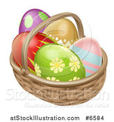 Vector Illustration of a 3d Colorful Patterned Easter Eggs in a Basket by AtStockIllustration