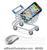 Vector Illustration of a 3d Computer Mouse and Cart with a Smart Phone by AtStockIllustration
