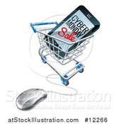 Vector Illustration of a 3d Computer Mouse and Smart Phone with Cyber Monday Sale Text on the Screen in a Shopping Cart by AtStockIllustration