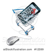 Vector Illustration of a 3d Computer Mouse and Smart Phone with Cyber Monday Sale Text on the Screen in a Shopping Cart by AtStockIllustration