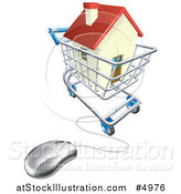 Vector Illustration of a 3d Computer Mouse Connected to an Online Shopping Cart with a House by AtStockIllustration