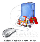 Vector Illustration of a 3d Computer Mouse Connected to Luggage and Travel Items by AtStockIllustration