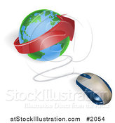 Vector Illustration of a 3d Computer Mouse Plugged into a Globe with a Red Arrow by AtStockIllustration