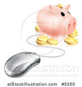 Vector Illustration of a 3d Computer Mouse Wired to a Piggy Bank with Coins by AtStockIllustration