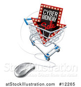 Vector Illustration of a 3d Computer Mouse with a Marquee Arrow Sign with Cyber Monday Sale Text in a Shopping Cart by AtStockIllustration